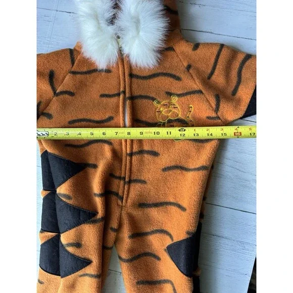 Plush Tiger Costume Sz 18-24 Mth, One Piece Zip-Up, With Hood & Tail - Picture 6 of 11